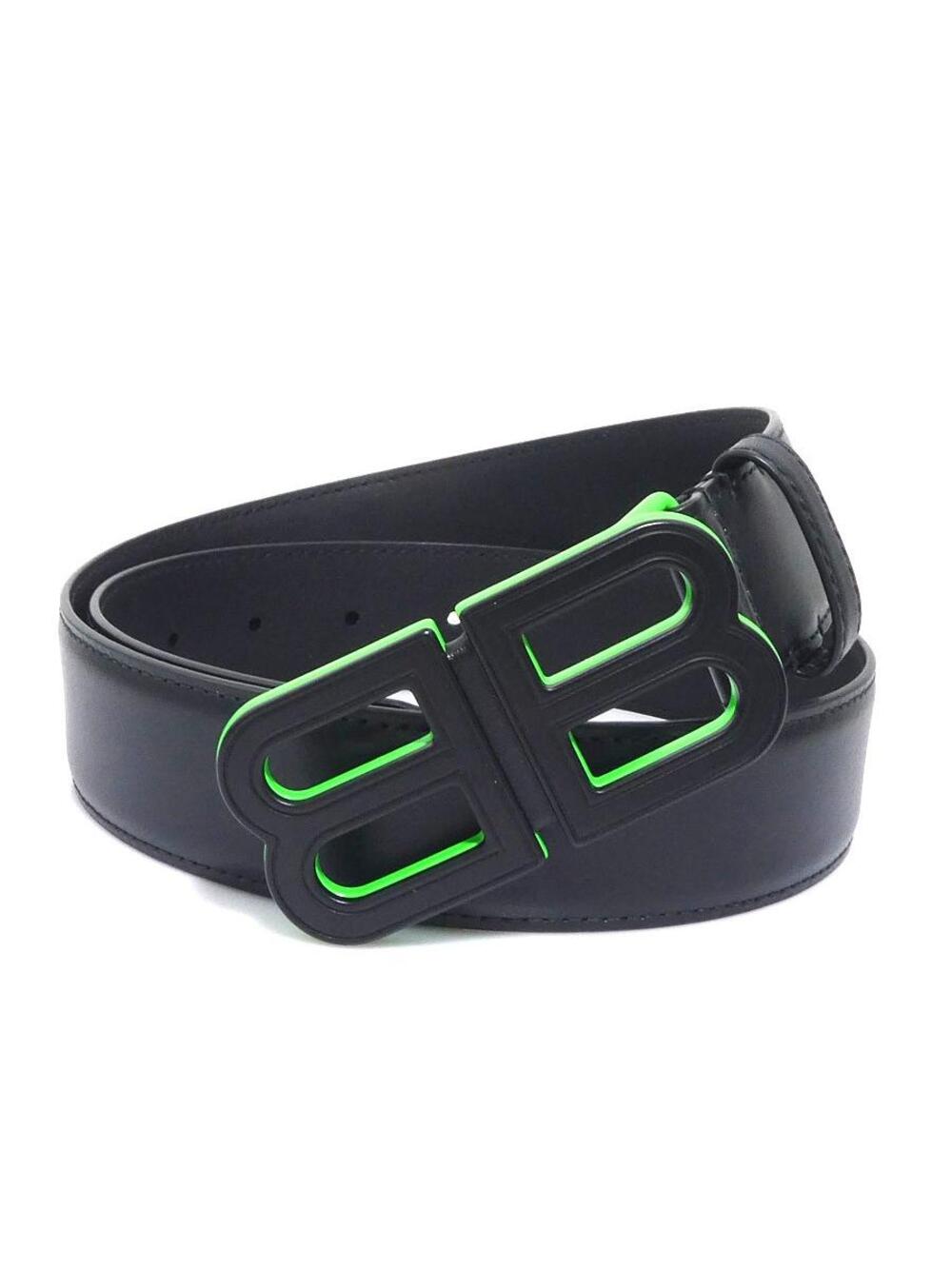 Auth Balenciaga Belt Black/Neon Green #303031B34B